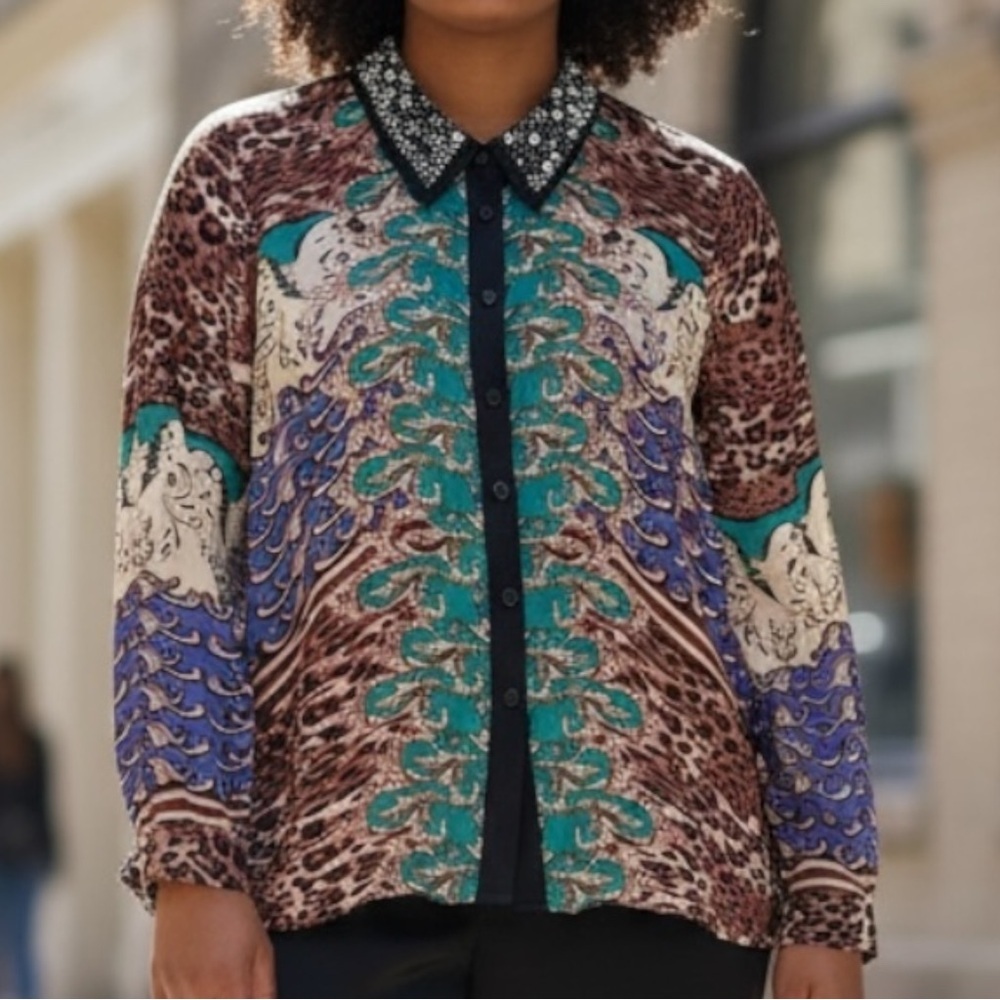 🛍️ bag 3 for 30! Silky Baroque Artsy Y2K Maximalist Animal Print Blouse SZ 2X